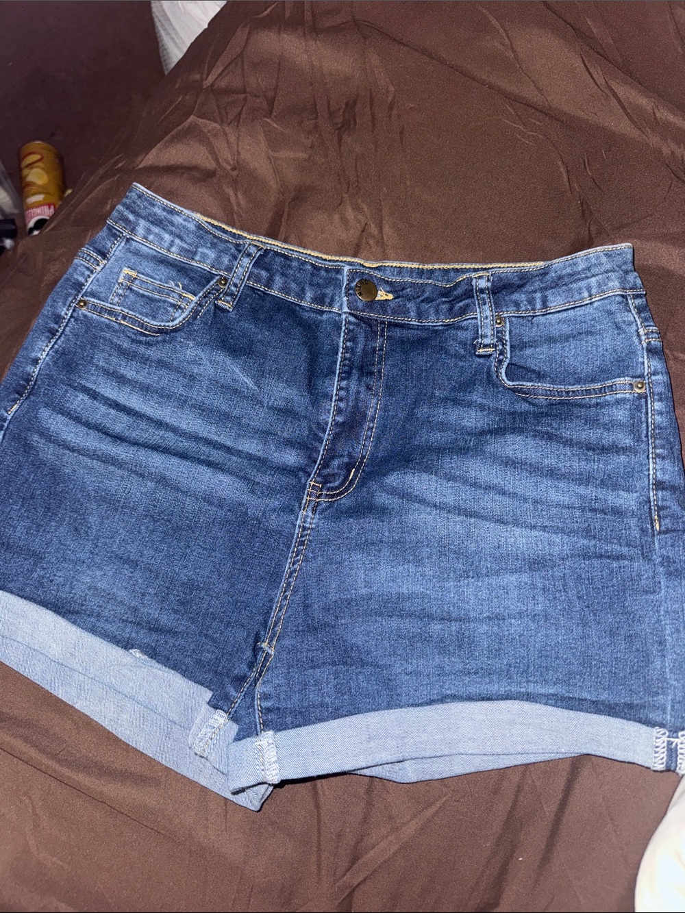 SHEIN Dark Blue Rolled Cuff Denim Shorts